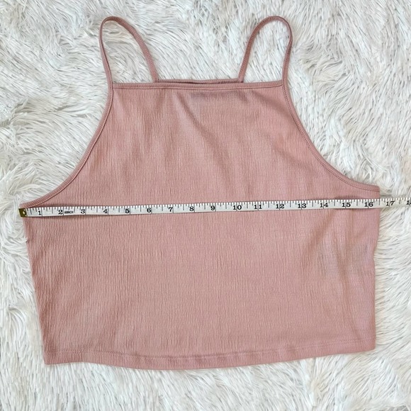 H&M Crinkled Jersey Cropped Short Camisole Tank Top Powder Pink Halter Style - Picture 4 of 7